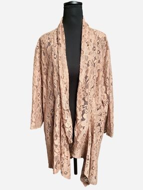 Shannon Ford New York Cardigan Womens 3X Brown Tan Lace Floral Open Boho Retro
